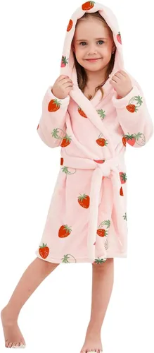 Vista 2 de Umeyda Girls Fleece Hooded Robes, Warm Printed Bath Robe for Kids Soft Fuzzy Bathrobe for Gifts, 1-12 Years
