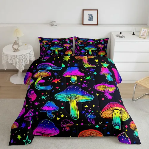 Vista 160 de Erosebridal Juego de edredón de hojas de cannabis, juego de ropa de cama de marihuana con estampado colorido de plantas, decoración bohemia de 2