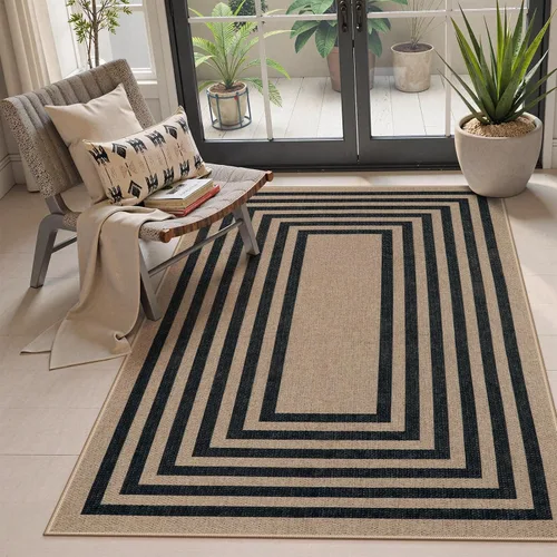 Vista 77 de Lahome Tapetes geométricos para puerta de interior para entrada, alfombra antideslizante lavable de 2 x 3 negro / neutro