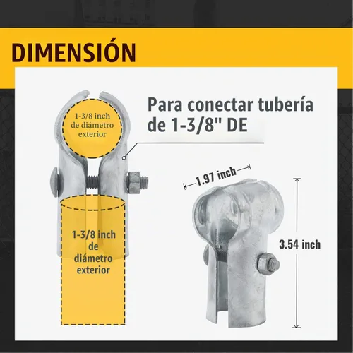Vista 3 de VIVIDA Abrazaderas de riel de extremo de 1-3/8" x 1-3/8" 2 piezas, Abrazaderas de panel de enlace de cadena T, Conectores T de tubería galvanizada