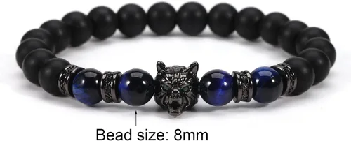 Vista 3 de WuCuifu Pulseras de ojo de tigre con cuentas de piedras preciosas naturales de 0.315in para hombres y mujeres, pulseras de cristales curativos