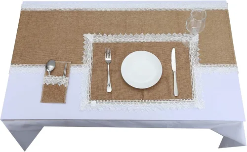 Vista 5 de rockcloud Camino de mesa de encaje de 15 x 75 pulgadas, bolsa de vajilla para decoración de banquetes de boda, Navidad, decoración de mesa de fiesta