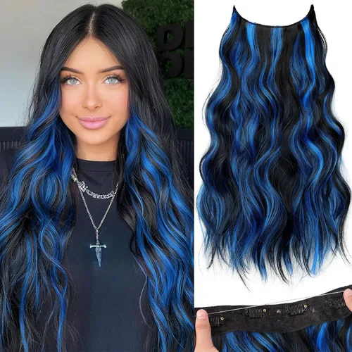 Vista 43 de KooKaStyle - Extensiones de cabello con hilo invisible, diadema transparente, ajustables, 4 clips fijadores, cabello largo y ondulado de 12