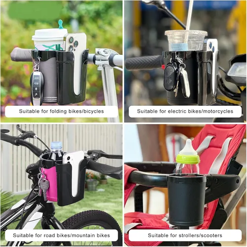 Vista 5 de Portavasos para bicicleta, soporte para botellas de agua para manillar de bicicleta con soporte para llaves de teléfono celular, jaula universal