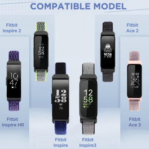 Vista 3 de Bandas de Nylon Compatibles con Fitbit Inspire 3/Inspire 2/Inspire/Inspire HR/Ace 3/Ace 2, Correas de Repuesto Deportivas Transpirables Suaves Negro