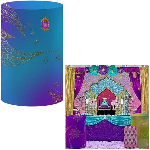 Vista 7 de NIVIUS PHOTO Cubierta cilíndrica de la India Bollywood para decoración de fiesta, elástica, elástica, elastano, pedestal NO-1399