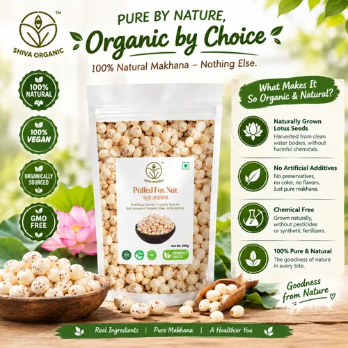 Vista 4 de Shiva Organic Phool Makhana 5.29 oz (150g) Semillas de loto crudas