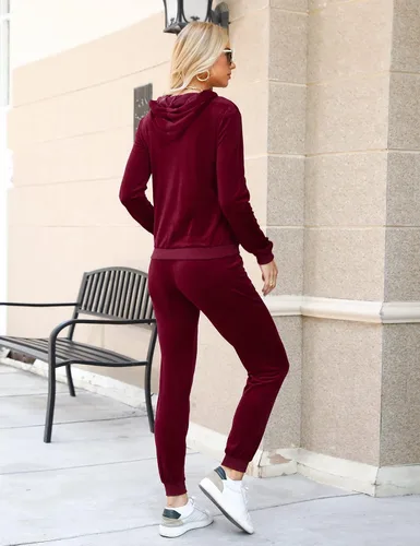 Vista 5 de Aiboria Conjunto deportivo de terciopelo sólido con capucha y pantalones para mujer