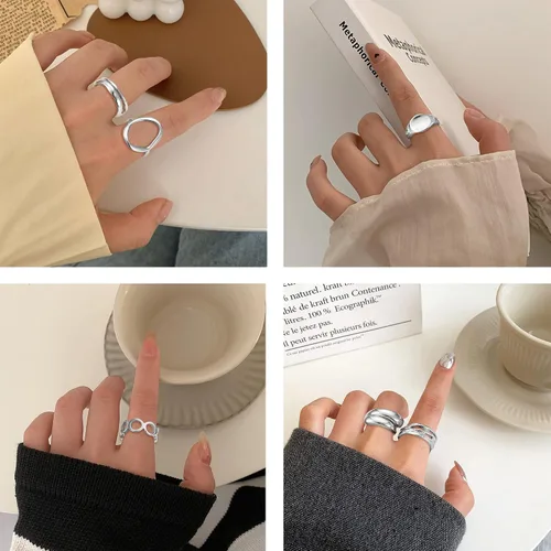 Vista 4 de FIBO STEEL Juego de 16 anillos gruesos de cúpula dorada para mujer, chapados en oro de 18 quilates, trenzados, trenzados, apilables, redondos