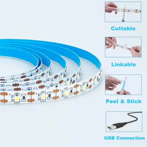 Vista 4 de Tira de luz LED roja USB 620-625nm 5V alimentada por USB, 13.12 pies/4M, 240 LED, flexible, SMD2835, de alto brillo, sin impermeabilidad, IP20
