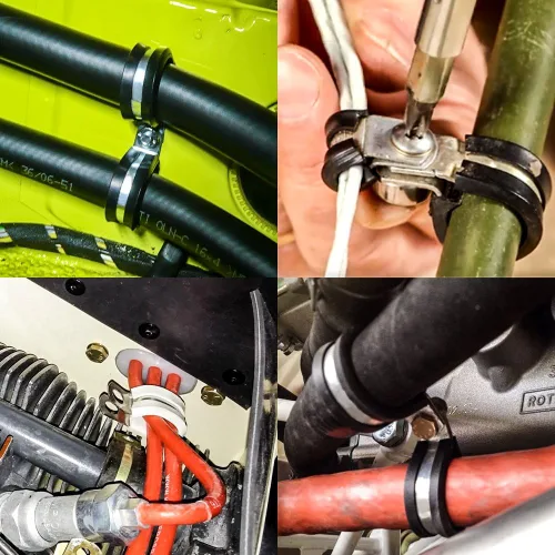 Vista 2 de LOKMAN Paquete de 12 abrazaderas de 1 pulgada de acero inoxidable para cables, abrazadera metálica aislada con acolchado de goma, soporte de tubo