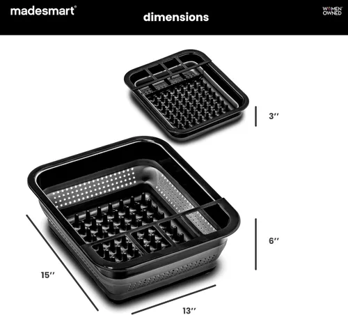 Vista 5 de madesmart Estante plegable para platos, estación de secado de platos plegable para platos, cuencos, tazas y utensilios, tabla de drenaje integrada