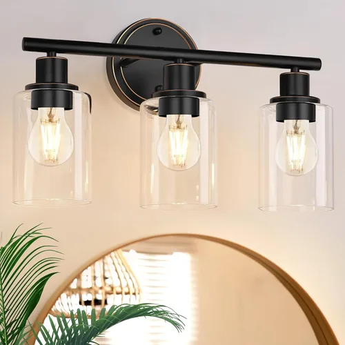 Vista 10 de 2 Light Bathroom Vanity Light Over Mirror - Black and Gold Farmhouse Wall Light for Bathroom Vanity Powder Room, Rustic Gooseneck Barn Style 2 Bulb