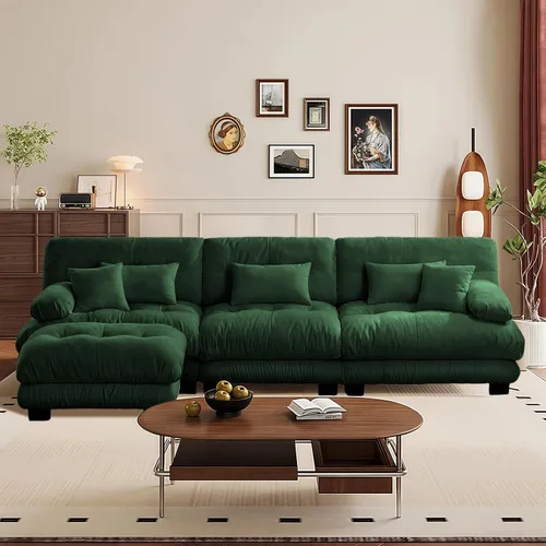 Vista 63 de Reposapiés Otomano Tapizado de Terciopelo con Cojín para Sofá Seccional Sofá 300 libras para Sala de Estar (Beige)