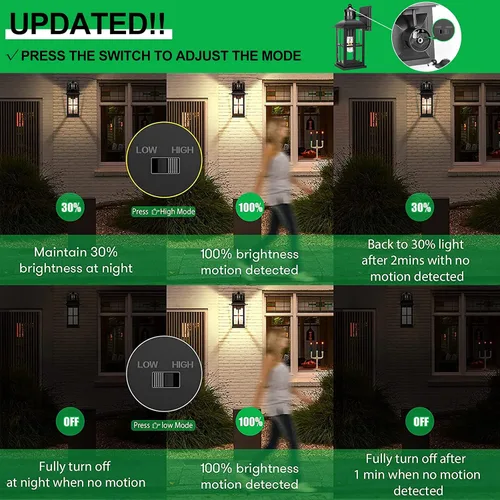 Vista 3 de Luces de porche con sensor de movimiento de 13 pulgadas, accesorios de luz exterior de anochecer a amanecer 100% de aluminio resistente a la Negro