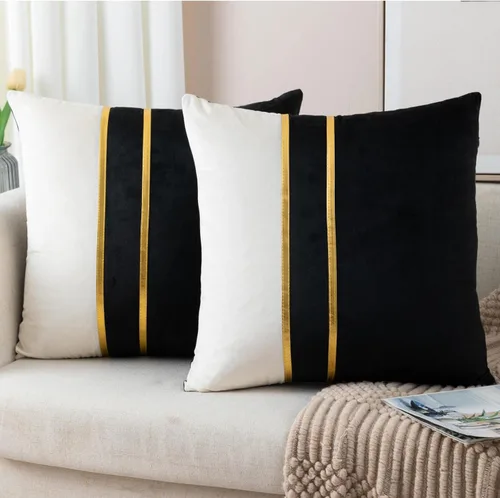 Vista 15 de ZLINA Juego de 2 fundas de almohada decorativas de terciopelo verde aguamarina y blanco con parches y cuero dorado de 16 × 16 pulgadas, fundas