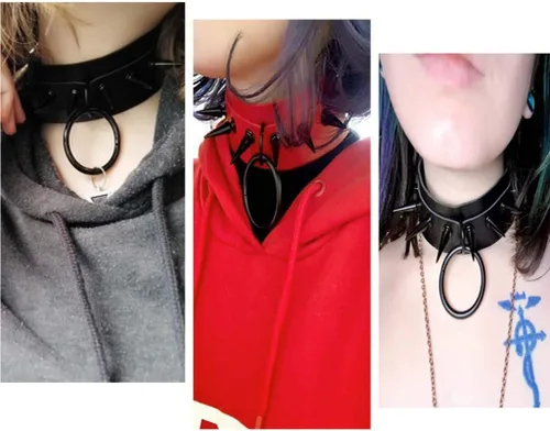 Vista 3 de Daimay - Gargantilla gótica de piel sintética con cuello de remache de punk, color negro