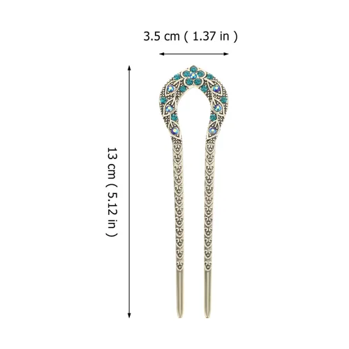 Vista 2 de Lurrose Pin de pelo de doble punta en forma de U de cristal Chignon Horquilla Stick Accesorio de peinado para mujeres niñas (azul)