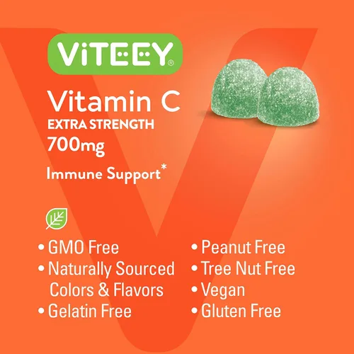 Vista 5 de Viteey - Gomitas masticables de vitamina C para adultos, 700 mg de fuerza extra Suplemento de apoyo inmunológico - Vegano, sin gluten - 60