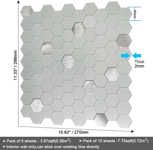 Vista 4 de BeNice Azulejos adhesivos para salpicaduras para cocina, azulejos adhesivos para baño, calcomanías de pared hexagonales para salpicaduras en muro