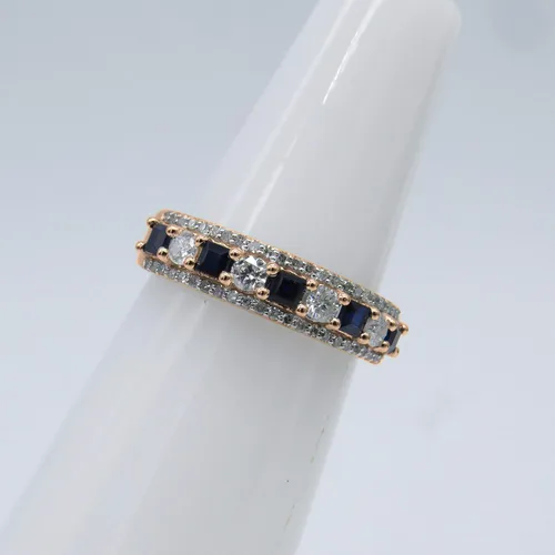 Vista 3 de Dazzlingrock Collection Anillo de boda de 9 piedras de zafiro azul princesa y diamante blanco redondo de 0.098 in cada uno en oro de 14 quilates
