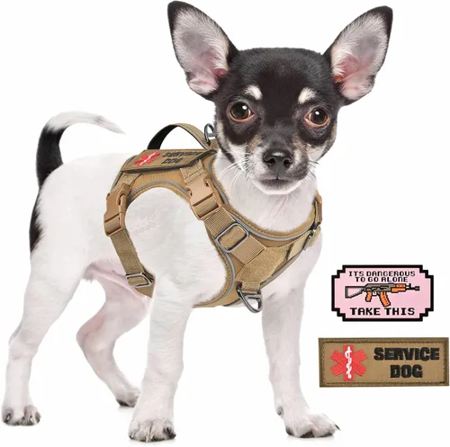 Vista 9 de Arnés táctico XS para perro, chaleco de servicio militar para perro con mango vertical, chaleco para cachorros pequeños sin tirones para Negro