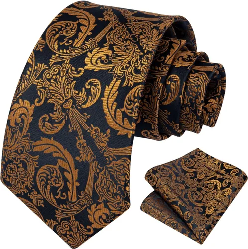 Vista 65 de HISDERN Corbatas para hombre, corbata de cachemira y bolsillo cuadrado tejido clásico floral para hombre, corbata de fiesta de boda