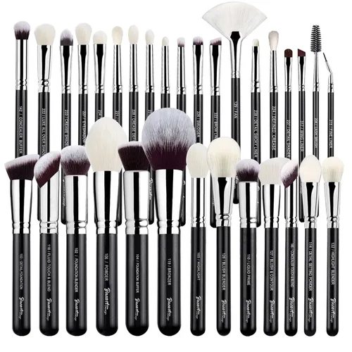 Vista 15 de BUEART DESIGN - Juego de 42 brochas de maquillaje con pelo de cabra natural real (42 piezas, negro perla mate)