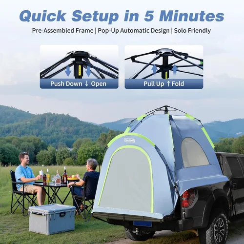 Vista 2 de Tecoom Truck Bed Tent, Double Layer Waterproof PU3000mm for 5.5-6.7ft, Portable 2/3 Person Compact Full Size Pickup with Rain Fly for Back of