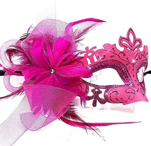 Vista 2 de Máscara de disfraz de damamujerniña, máscara de plumas para mascarada, Halloween, Mardi Gras, fiesta de cosplay