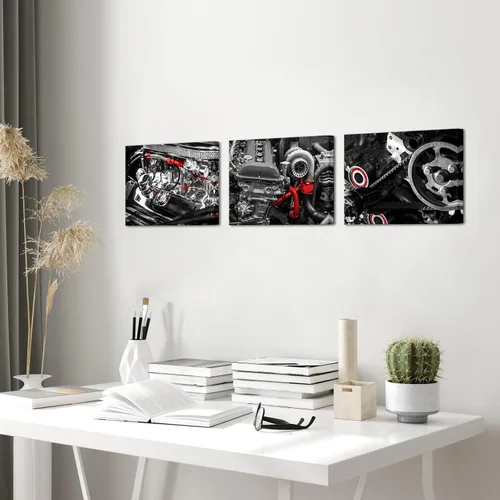 Vista 5 de FuShvre Mecánico Cuadros Mecánico Tienda Arte de Pared Lienzo Motor Impresiones para Taller Oficina Hombre Cueva Decoración de Pared Negro y Rojo