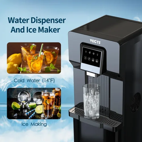 Vista 6 de VECYS Enfriador de agua de carga inferior con máquina de hielo, suministro de agua fría con fabricación diaria de hielo de 18 libras, compatible