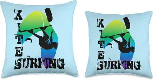 Vista 3 de Kitesurf Gifts and Surf Lover Tees by taiche Surfing with Freestyle Kitesurfer and Kite 1 Throw Pillow, 16x16, Multicolor