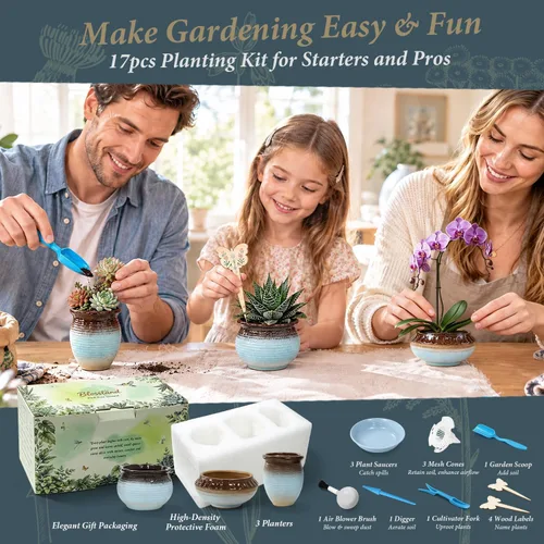 Vista 5 de Macetas pequeñas de cerámica para plantas, decoración artística