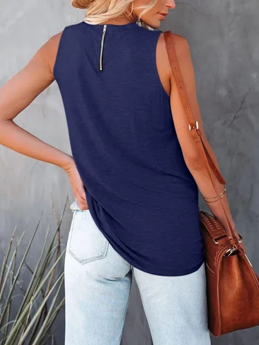 Vista 2 de KIKIBERRY Camiseta sin mangas halter para mujer elegante casual holgada cuello alto