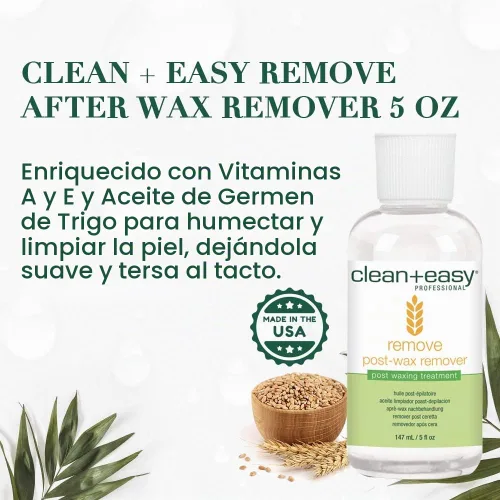 Vista 3 de Clean + Easy Remove: removedor de cera para la piel con aceite de germen de trigo, limpiador post encerado, 5 onzas