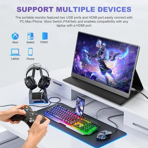 Vista 7 de Monitor portátil de 18,5 pulgadas, FHD USB-C HDMI 1080P 100% sRGB