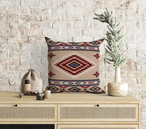 Vista 4 de Juego de 2 fundas de almohada de estilo étnico vintage, estampado geométrico azteca, étnico, tribal, para dormitorio, sala de estar, sofá