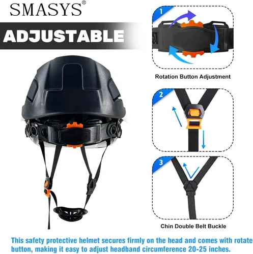 Vista 4 de SMASYS Casco de seguridad ABS ajustable con visera de suspensión de 6 puntos perfecto para construcción y escalada