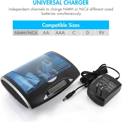 Vista 6 de Tenergy Cargador de batería LCD universal T9688 y 12 pilas recargables AA y 8 AAA Premium NiMH