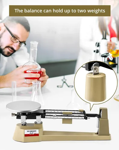 Vista 5 de QWORK Triple Beam, balanza mecánica de 3 pesas, 2610 g/0.1 g Juego de peso analítico de laboratorio, balanza de triple haz con perilla de ajuste a