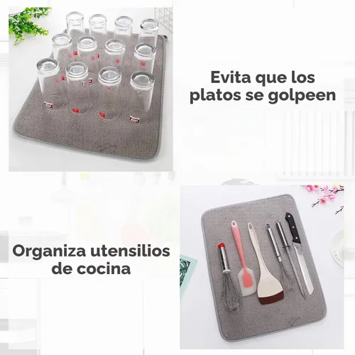 Vista 4 de Paquete de 2 alfombrillas de microfibra para secar platos, escurridor de platos absorbente para encimera de cocina, almohadillas de secado de platos