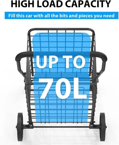 Vista 5 de Carrito de compras plegable con ruedas giratorias de 360°, carrito plegable de 66 libras de capacidad y mango de espuma extendido, para lavandería