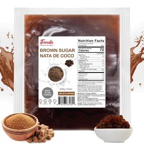 Vista 11 de Fanale Coco Jelly Topping nata de coco para té de burbujas, 14.11 oz, gelatina de azúcar morena, para té Boba, batidos, granizados, postres 14.11 oz