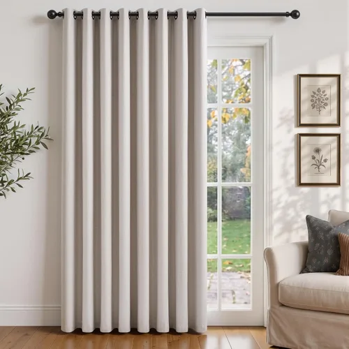 Vista 32 de Cortinas de 100 pulgadas extra anchas 100% opacas marfil con ojales, lino Natural