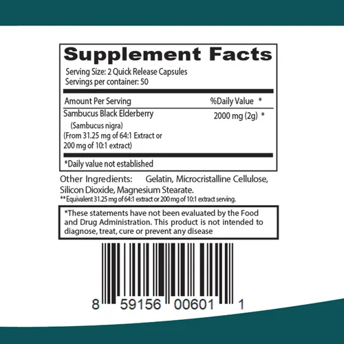 Vista 4 de ELP ESSENTIAL Cápsulas de saúco negro de 2000 mg 100 unidades Extracto de Sambucus súper concentrado, antioxidante e inmune (paquete de 2)