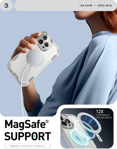 Vista 4 de i-Blason Funda para iPhone 15 Pro Max compatible con carcasa MagSafe, funda transparente para teléfono celular, funda protectora robusta [Ares]