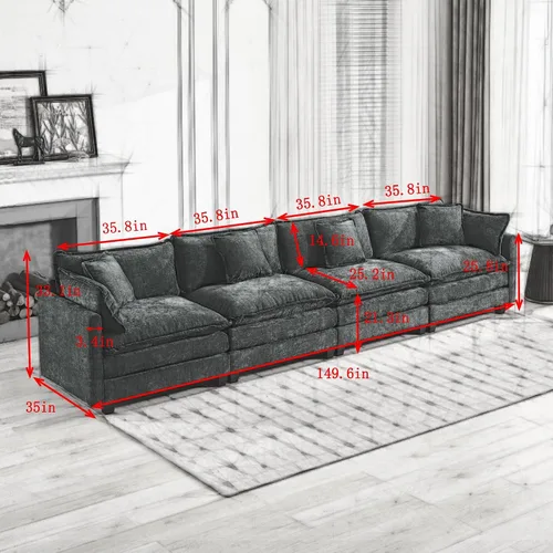 Vista 2 de Sofá Sillones de felpilla transpirable de 150 pulgadas para sala con diseño ergonómico, sofás para sala con modular flexible para espacios de vida