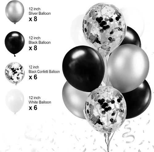 Vista 7 de Decoraciones de fiesta de cumpleaños en blanco y negro, decoraciones de feliz cumpleaños para hombres, mujeres, niños y niñas, incluyendo pancarta