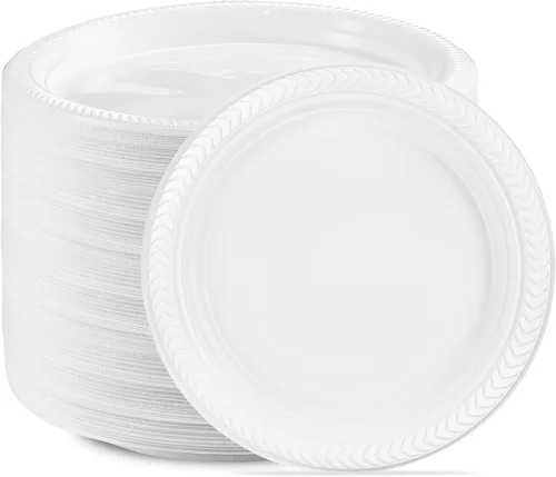 Vista 23 de PLASTICPRO 100 piezas de cuencos de plástico blanco de 5 oz de calidad premium, platos ligeros desechables, cuencos pequeños de plástico